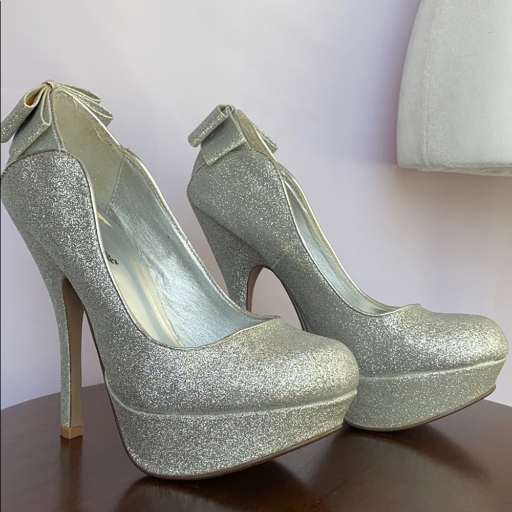 Silver Glitter Platform Heels